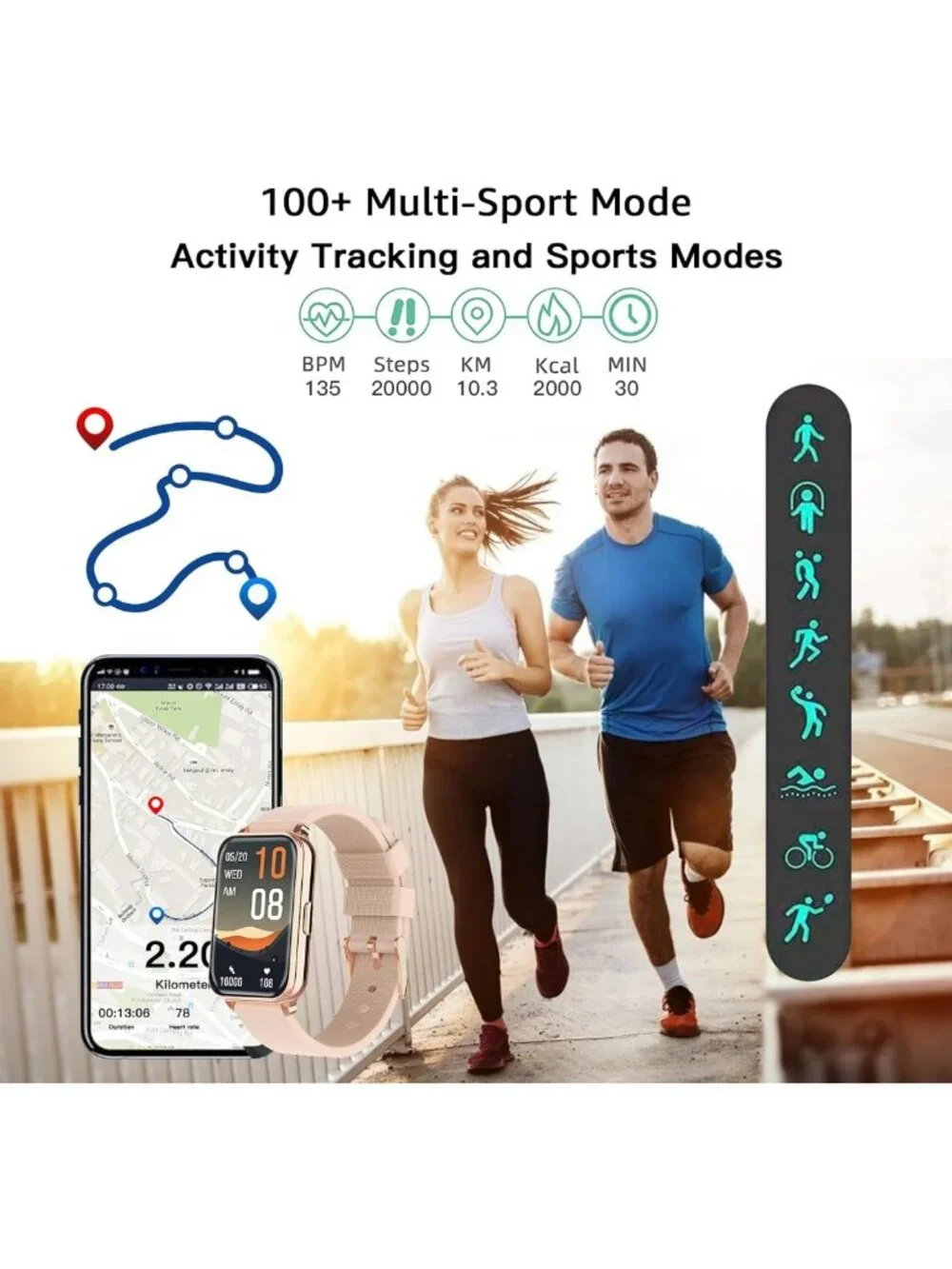 IP68 Waterproof Smart Fitness Watch for Men & Women - Heart Rate, Sleep Monitor